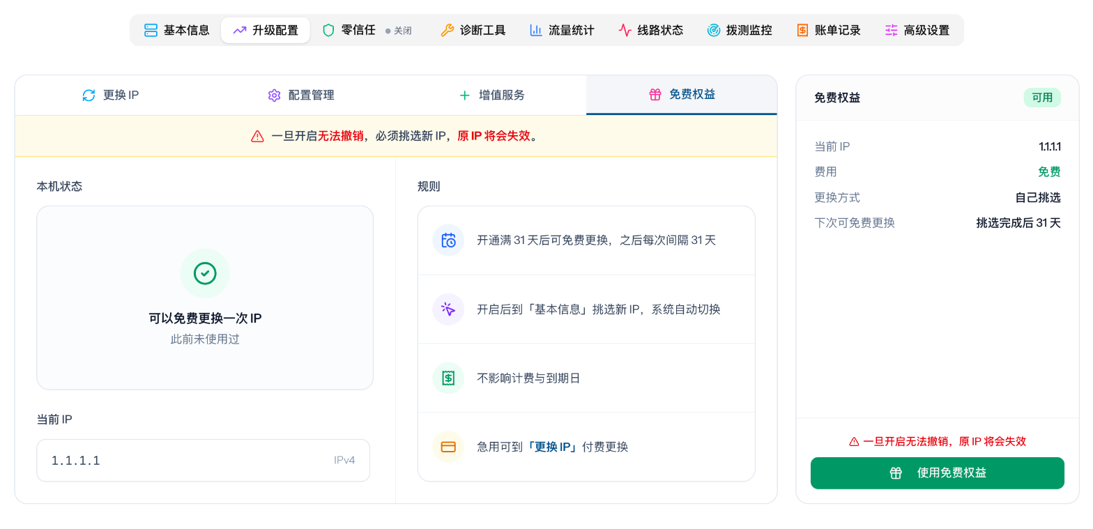 免费权益入口与可用状态